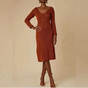 Savannah Morrow Winona Open Knit Pima Cotton Midi Dress in Terracotta Size XS